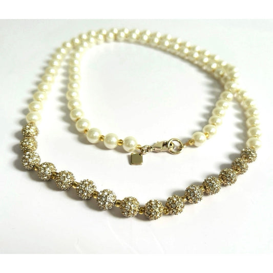 Banana Republic Single-Strand Pearl, Gold & Crystal Necklace