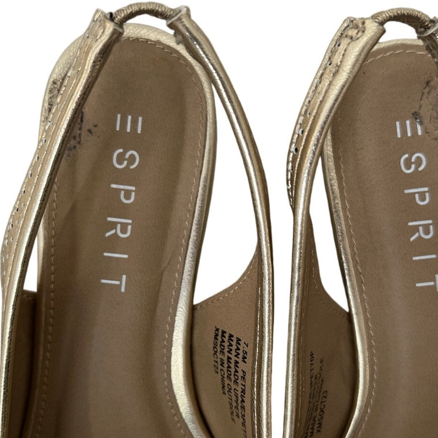 Esprit Gold Perforated Leather Slingback Flats 7.5