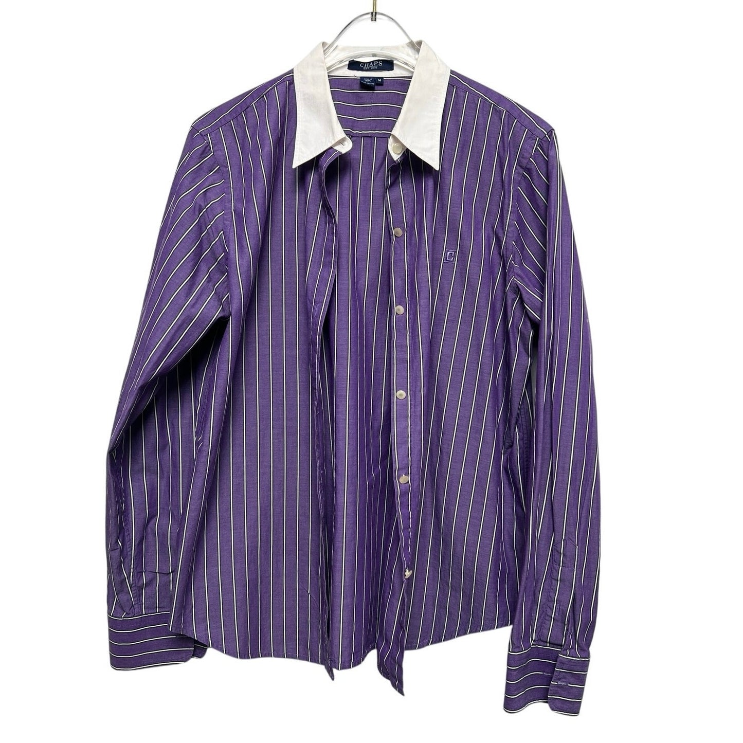 Chaps Striped Button-Up 100% Cotton Contrasting Collar Shirt