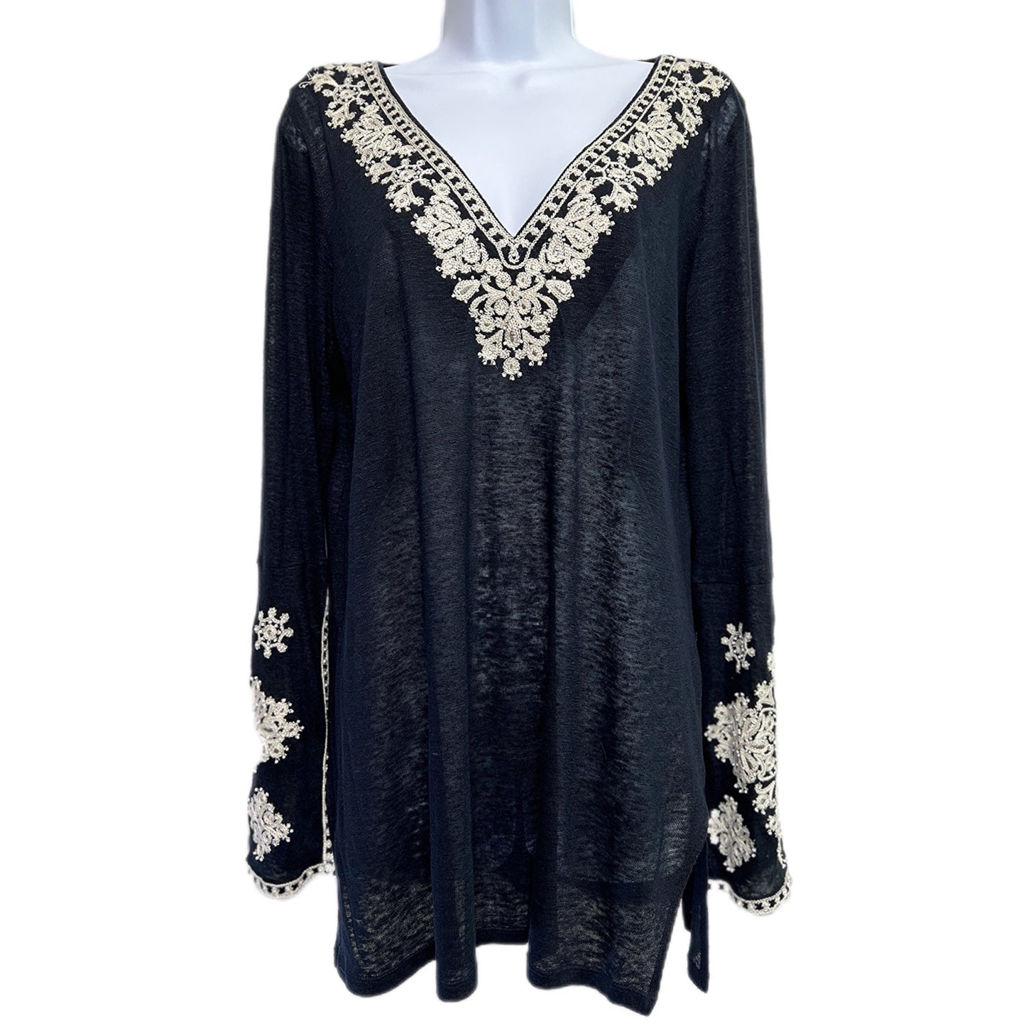 I.N.C. Beach Embellished Linen Swim Cover-Up/Tunic-Navy/L