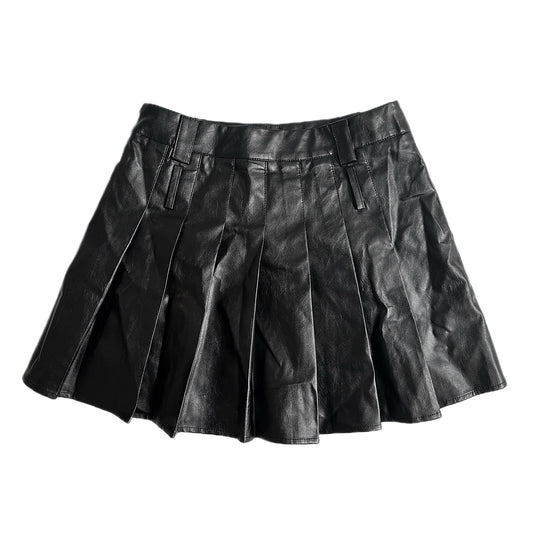 Commense Pleated Faux Leather Mini w/ Double Belt Loops