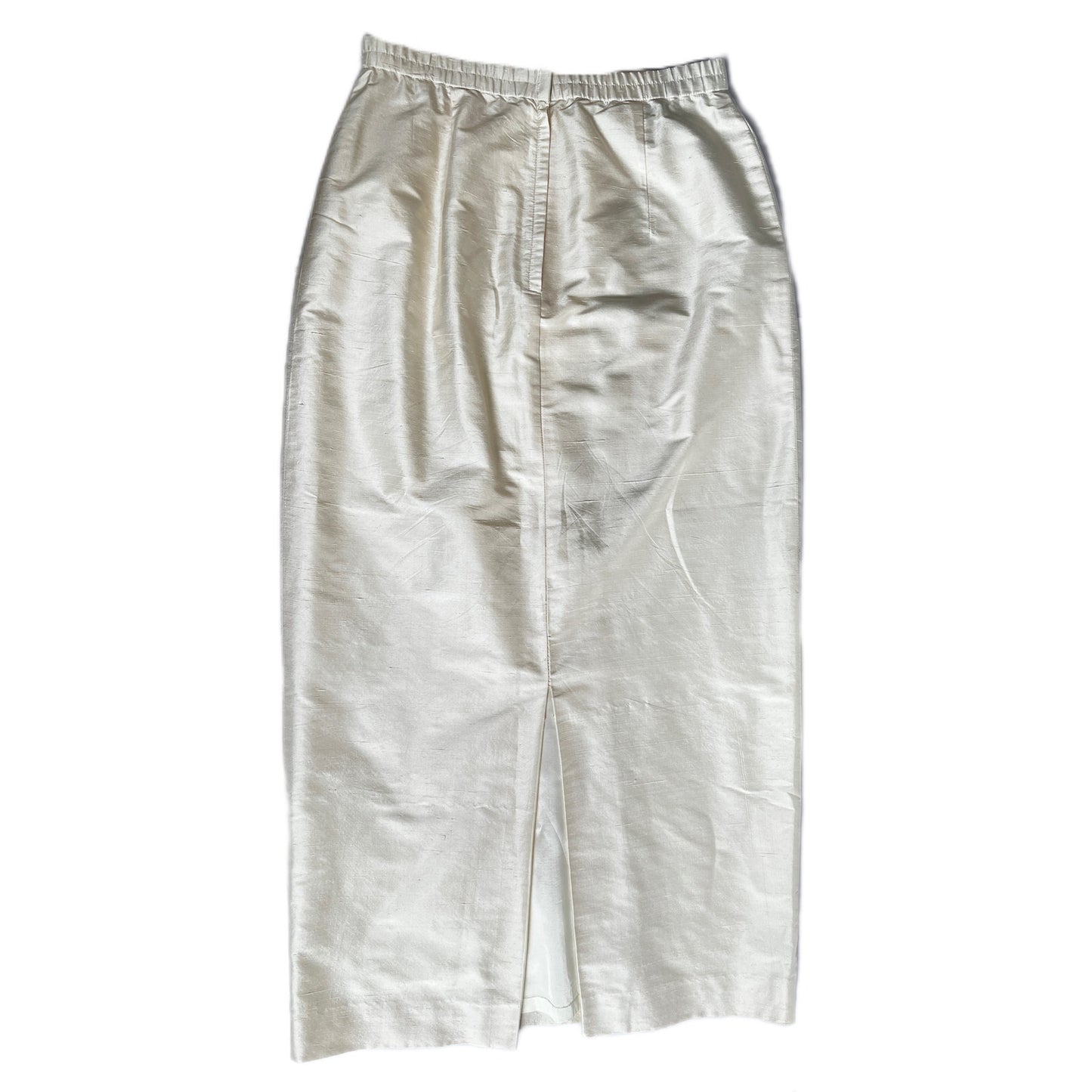 Vintage 90s Maggy London Silk Pencil Skirt Ivory Cream Midi Size 4