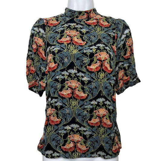Meadow Rue Anthropologie Floral Puff Sleeve Blouse US 4 | Boho Cottagecore Top
