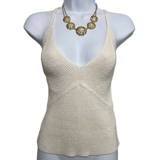 Zara Linen Blend Stretch Knit Camisole Cream Top/L