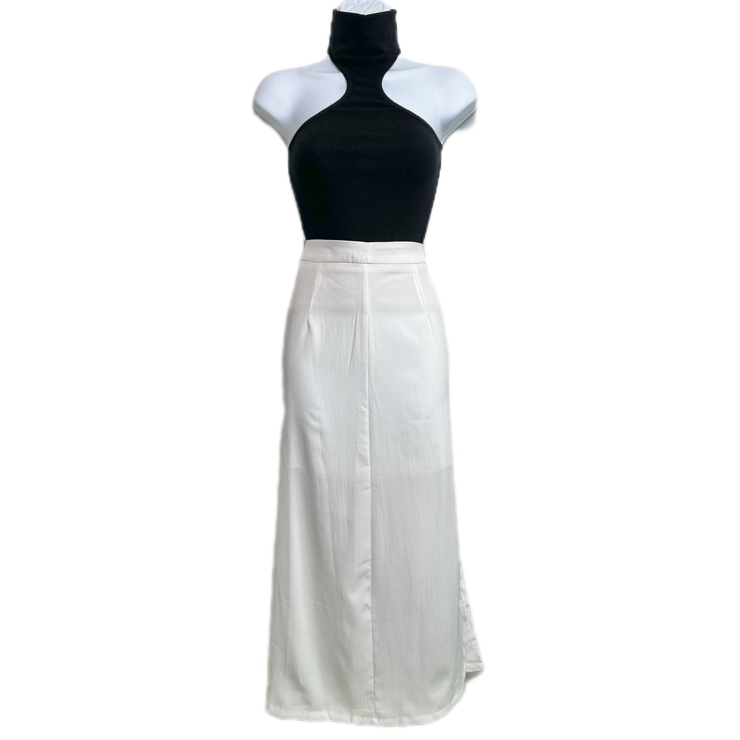 Commense White High Waist Side Slit Maxi Skirt/S