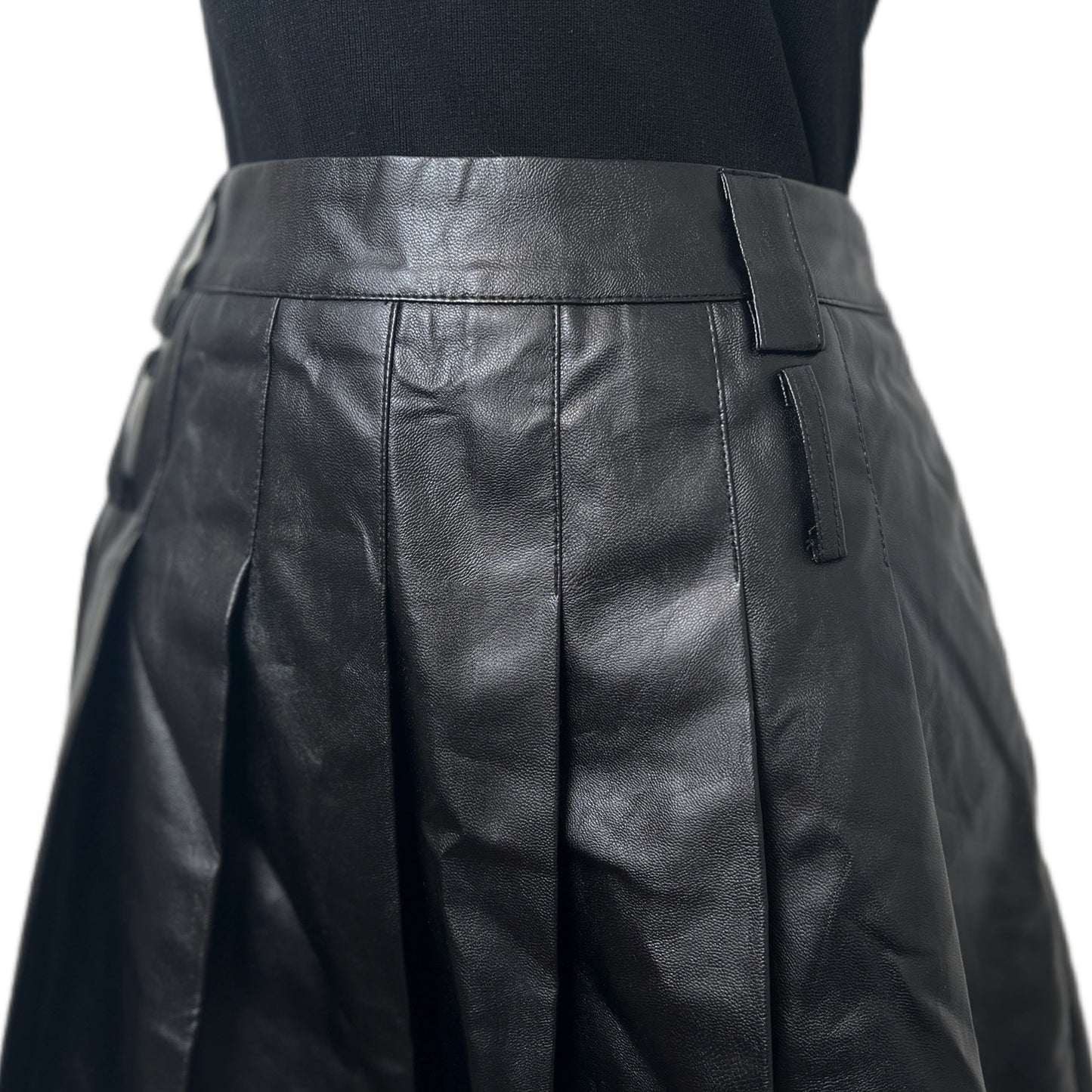 Commense Pleated Faux Leather Mini w/ Double Belt Loops