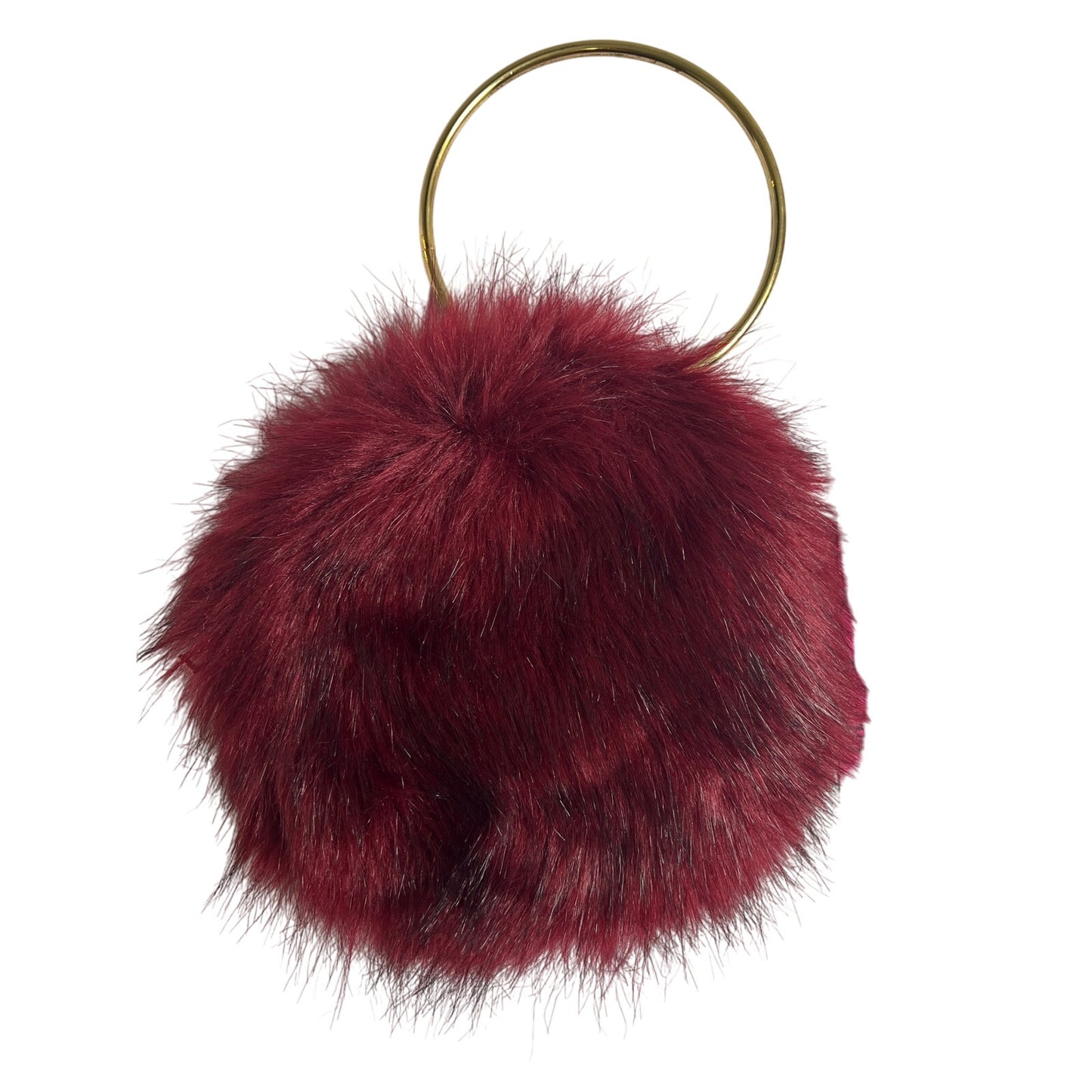 Faux Fur Puff Wristlet Bag Burgundy Unbranded w/Gold Handle