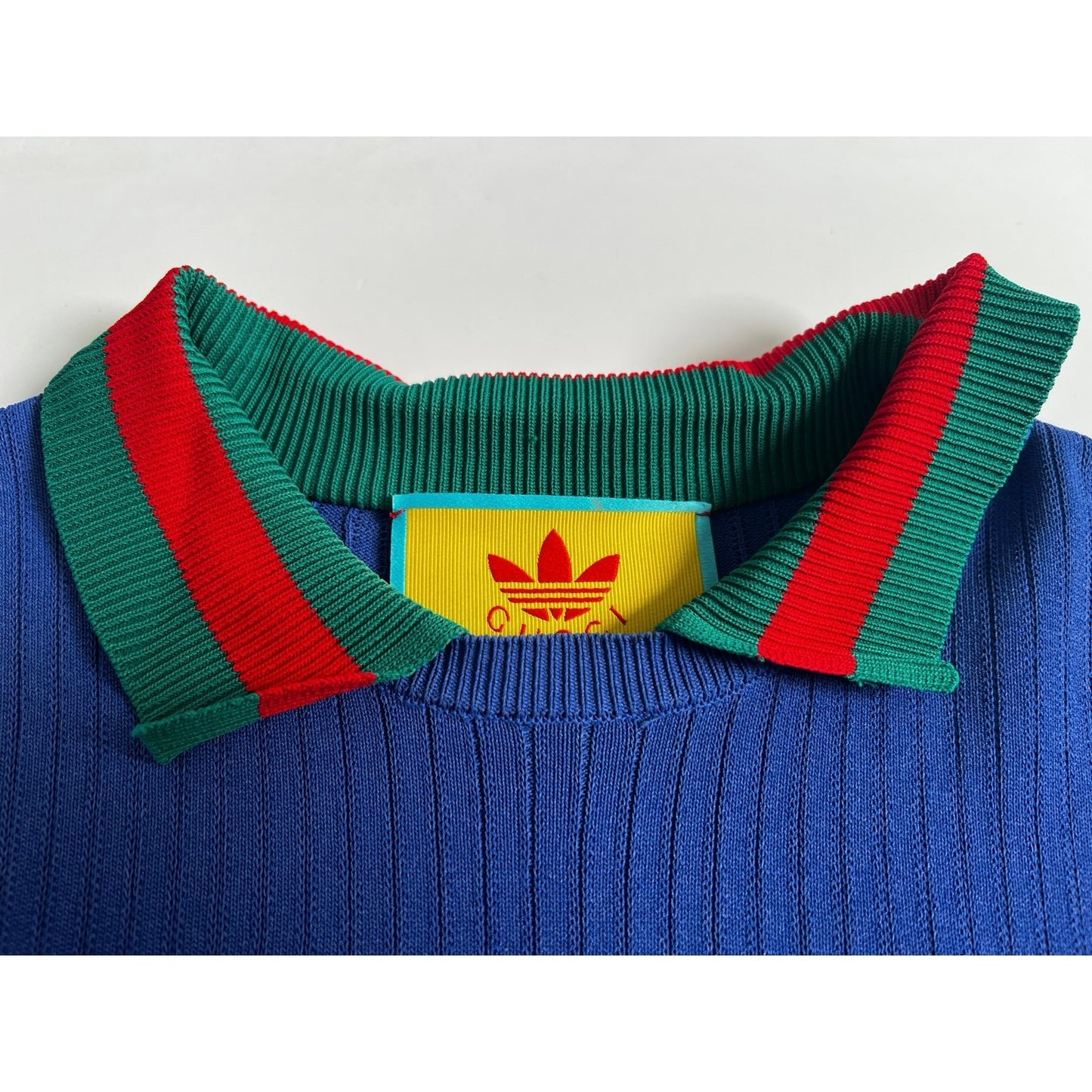 GUCCI x ADIDAS Logo Embroidered Polo Shirt Cobalt Blue L