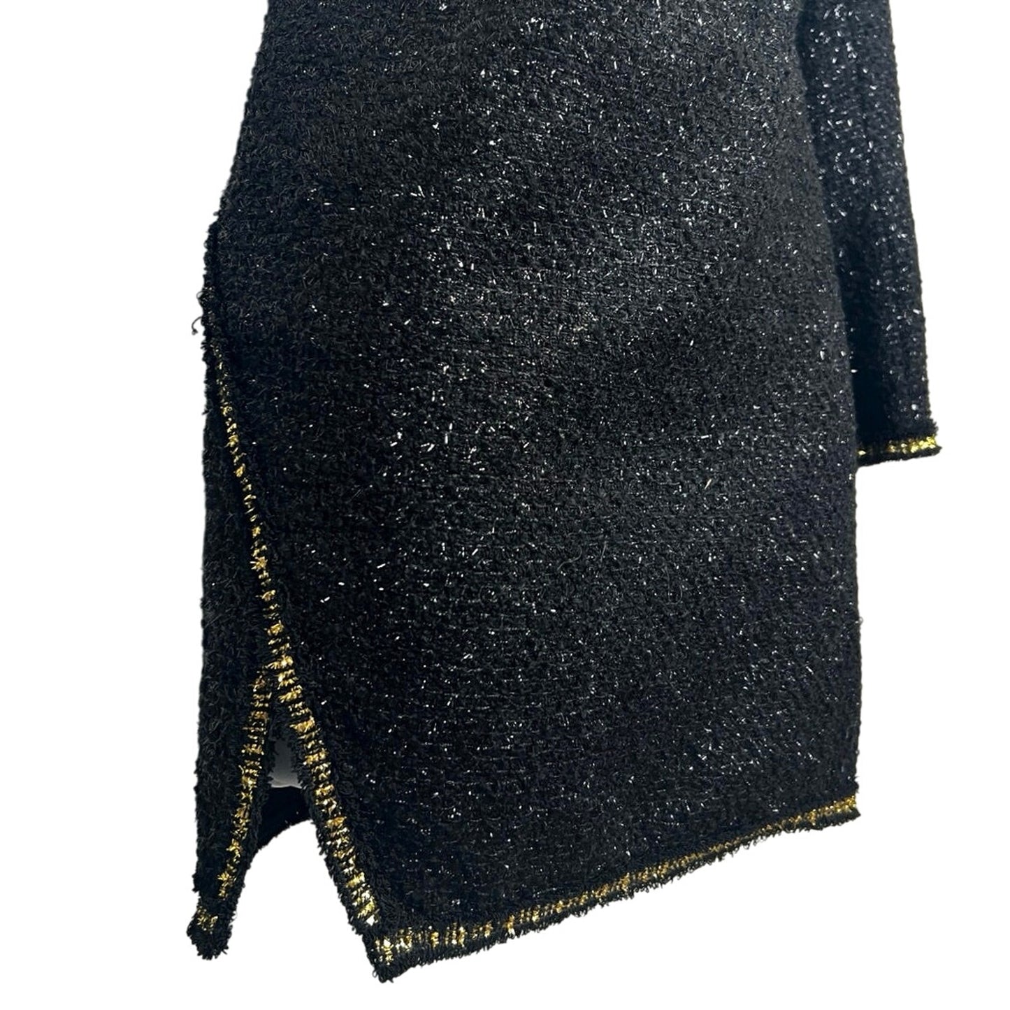 Zara One-Sleeve Mini Black/Gold Tweed-Look Cocktail Dress