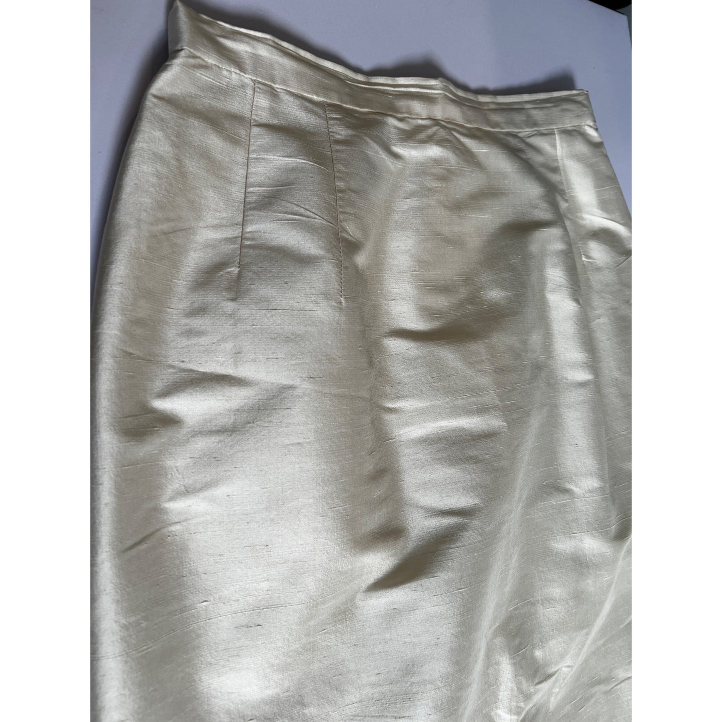 Vintage 90s Maggy London Silk Pencil Skirt Ivory Cream Midi Size 4