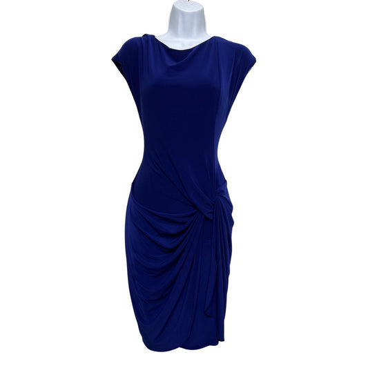 Lauren Ralph Lauren Blue Cap Sleeve Draped Twist-Front Dress