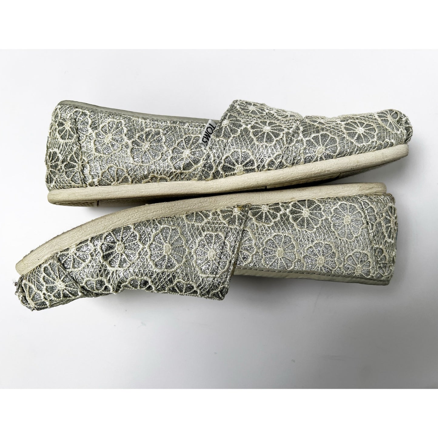 TOMS Women's Classic Crochet Silver Glitter Slip-On/9.5