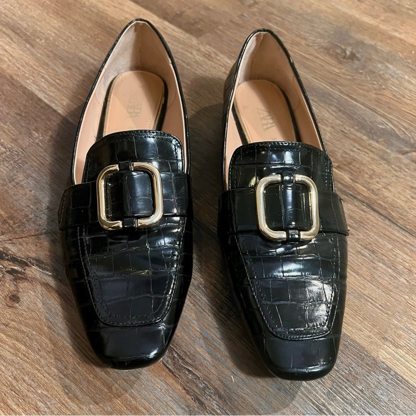 Zara Black Faux Crocodile Loafer Size 38