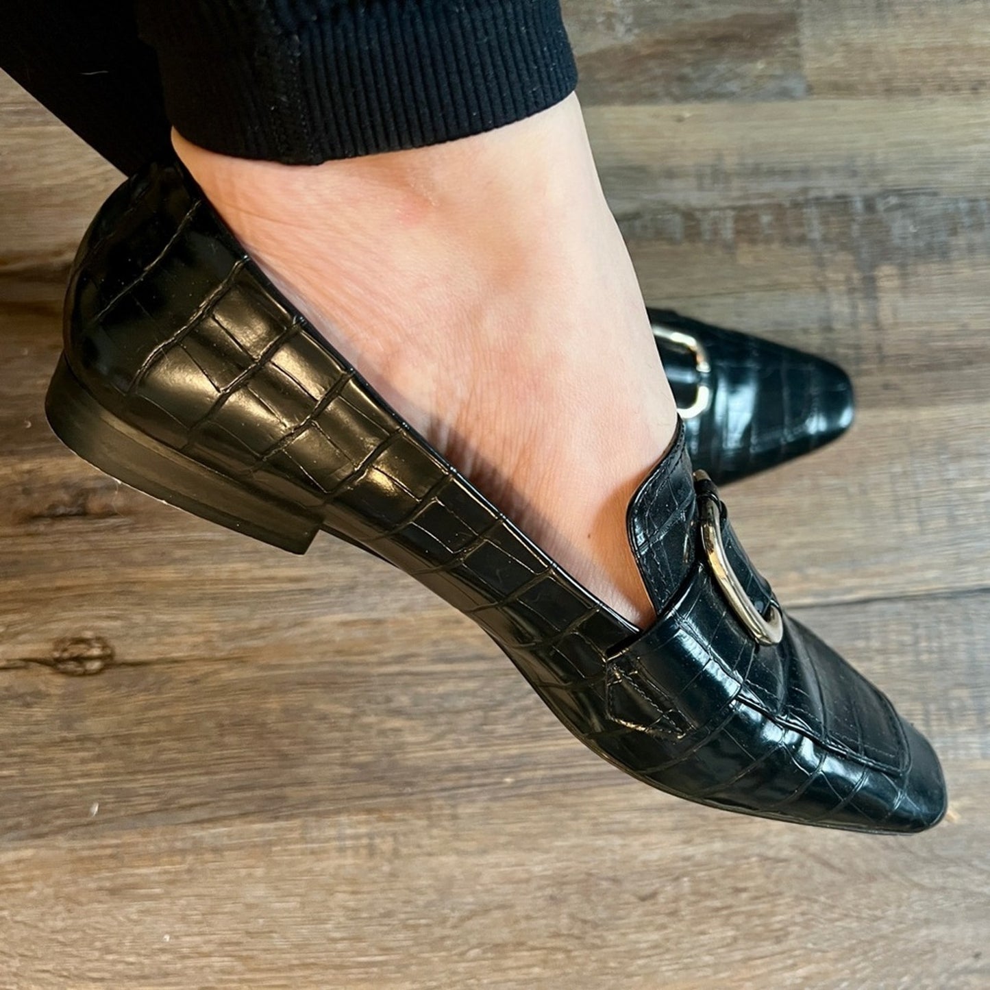 Zara Black Faux Crocodile Loafer Size 38