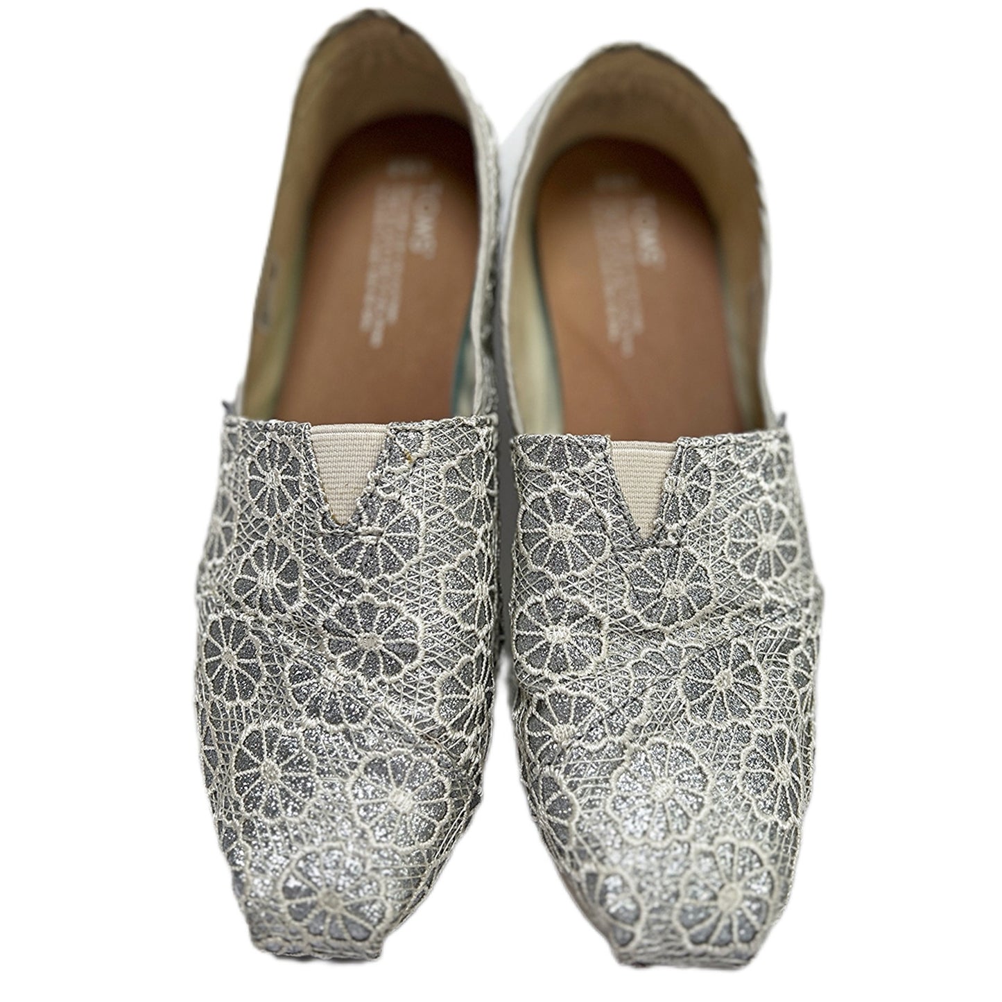 TOMS Women's Classic Crochet Silver Glitter Slip-On/9.5