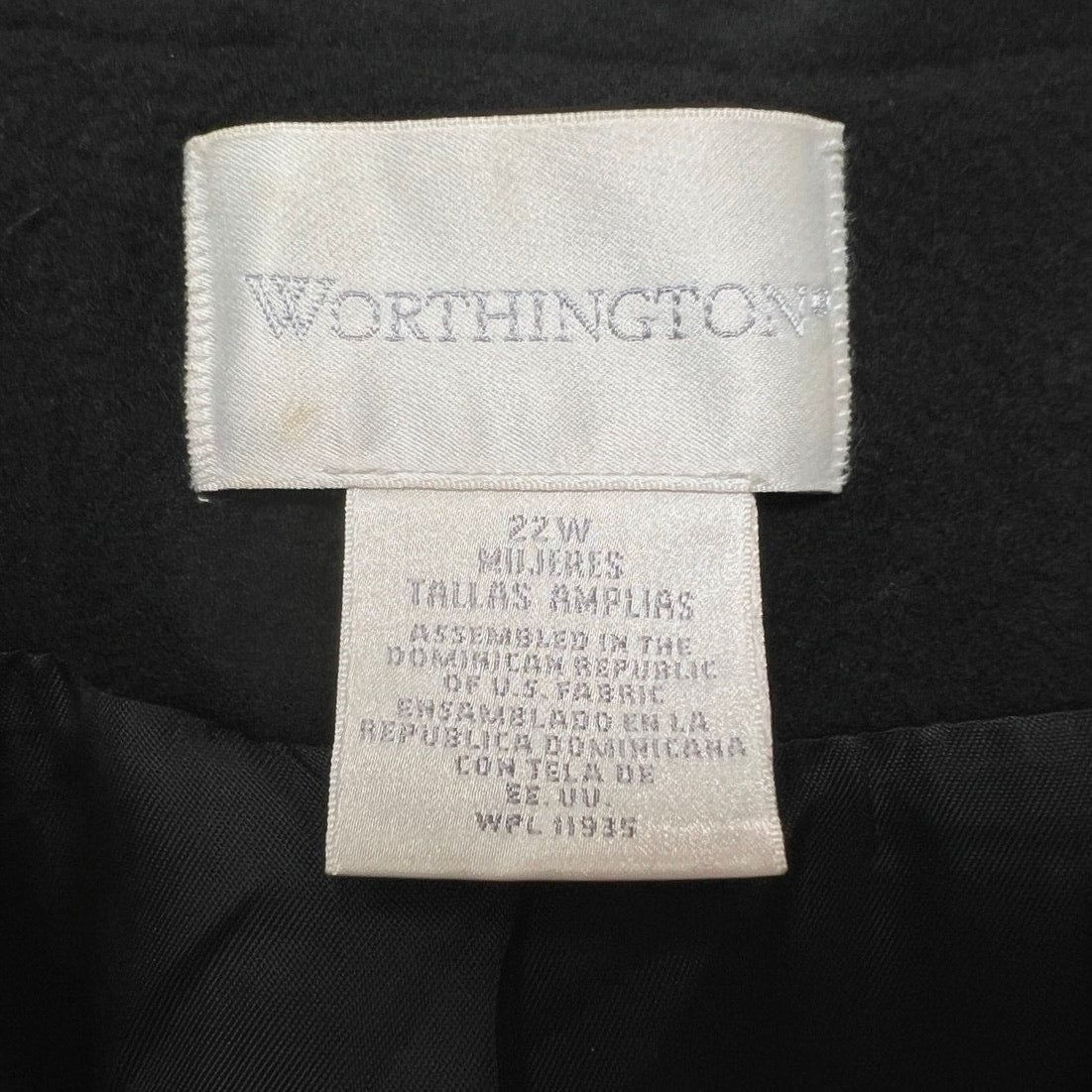 Vintage Y2K Worthington Black Wool/Cashmere Blend Long Coat 22W