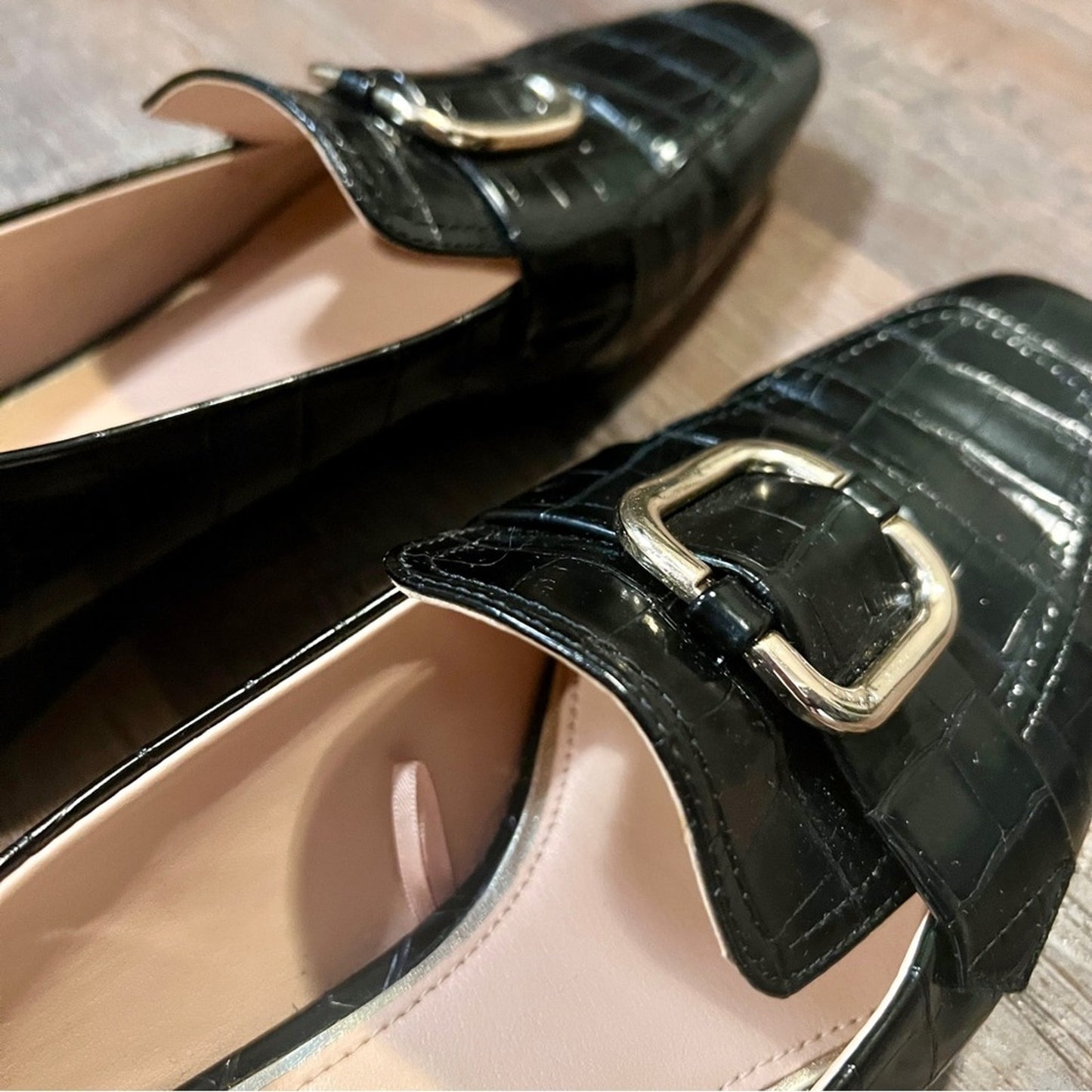 Zara Black Faux Crocodile Loafer Size 38