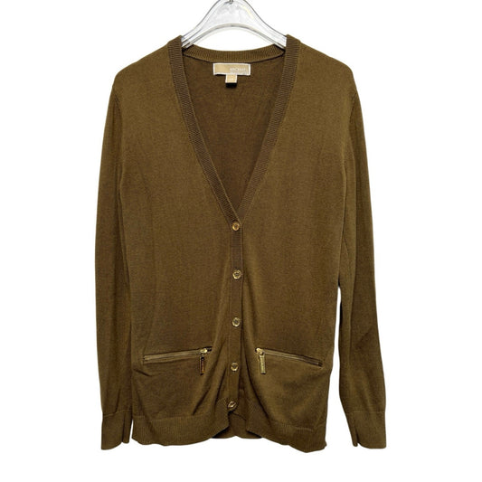 MICHAEL Michael Kors Military Green Button Front V-Neck Cardigan