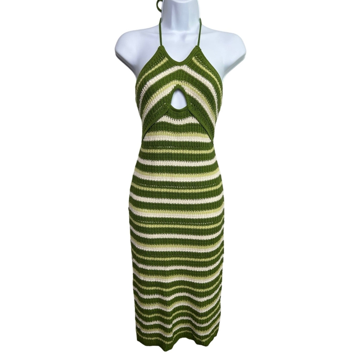 Sincerely Jules Crochet Keyhole Cutout Halter Striped Midi Dress/S