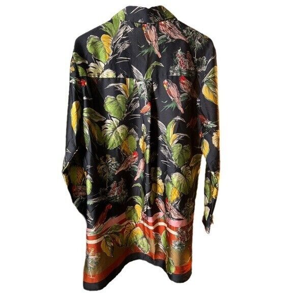 Zara Tropical Print Long Sleeve Button Front Blouse