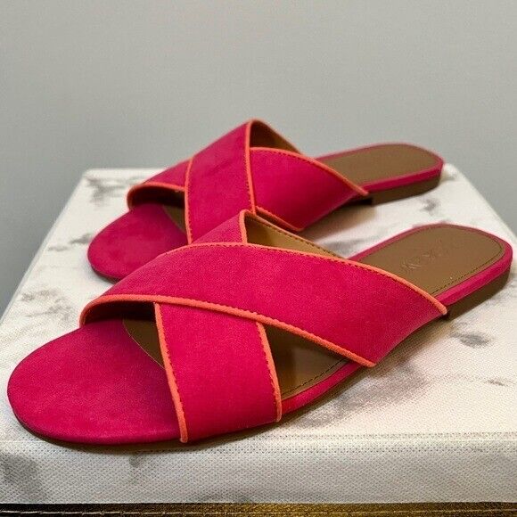 J.Crew Hot Pink Suede Upper Slide Sandal Flats Size 6