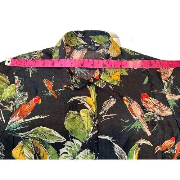 Zara Tropical Print Long Sleeve Button Front Blouse