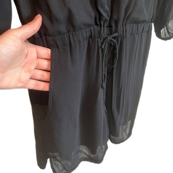 Babaton 3/4 Sleeve Sheer Lined Black Romper Shorts Jumpsuit Size Small