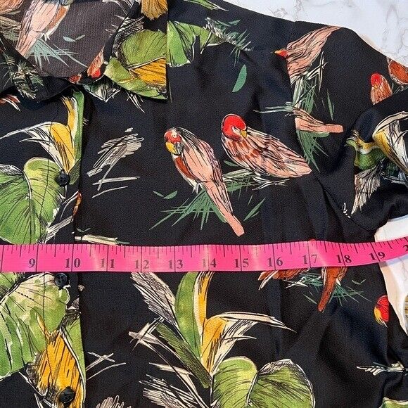 Zara Tropical Print Long Sleeve Button Front Blouse